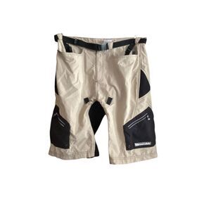 Cannondale Mens Beige Black Ripstop Cargo Mountain Biking Shorts Large